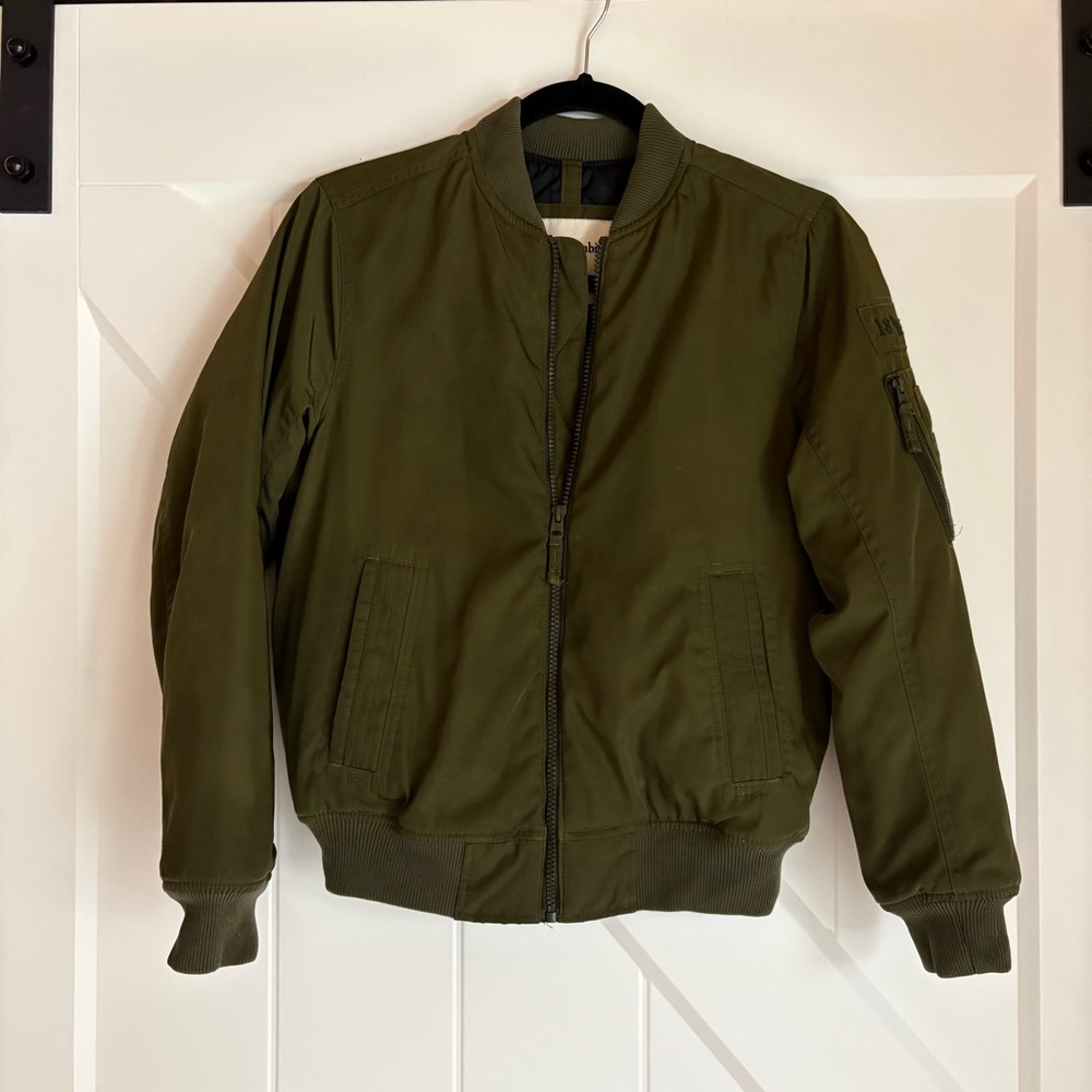 Abercrombie Kids Olive Green Bomber Jacket Size 11/12 Military Style Zip Up
